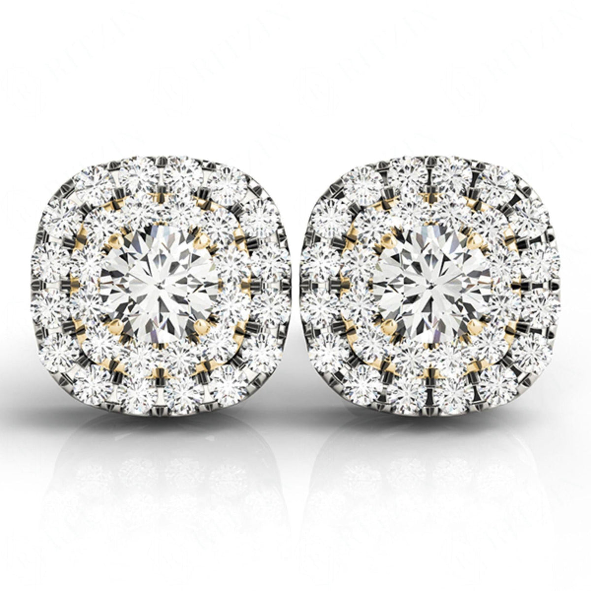 4.0mm Round Cut Double Halo Style With Stud Earring For Women