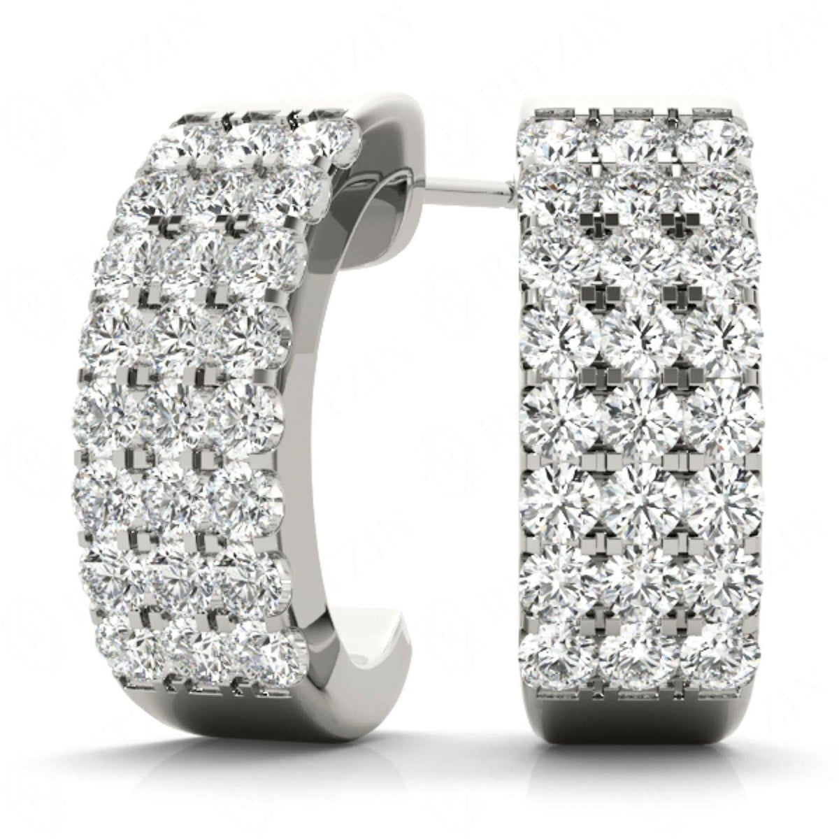 2.00mm Round Cut Three Row Half Hoop Style Earrings For Women/Her