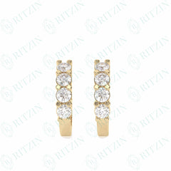 Pendientes de aro Huggie de corte brillante redondo de 0,90 quilates con diamantes cultivados en laboratorio de 10 quilates para mujer