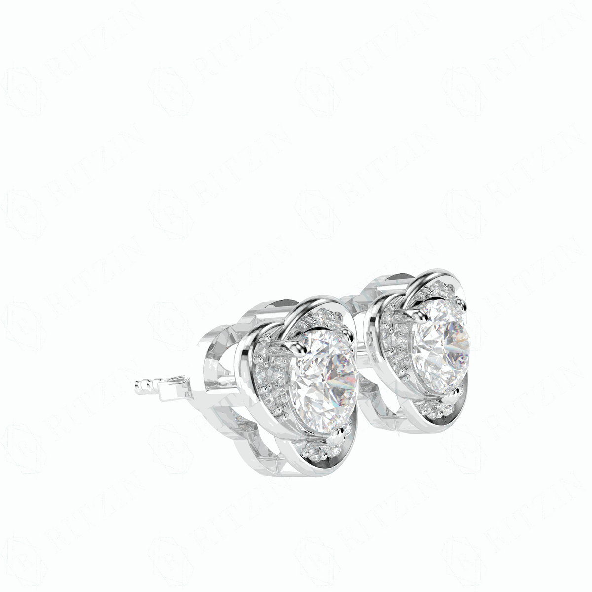 Pendientes de diamantes cultivados en laboratorio de 10 quilates con corte brillante redondo de 0,70 TCW para mujer