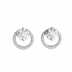 1,00 TCW runde Halo-Diamantohrringe im Brillantschliff, 10 Karat, im Labor gezüchtet, für Damen