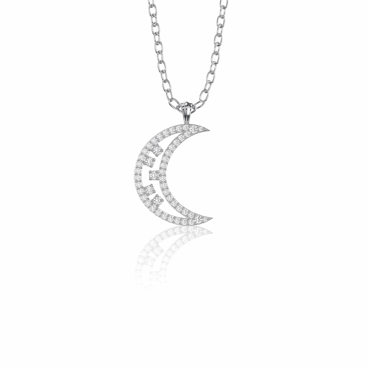 Colgante de diamantes cultivados en laboratorio de 10 quilates con corte brillante redondo de luna de 0,40 TCW para mujer