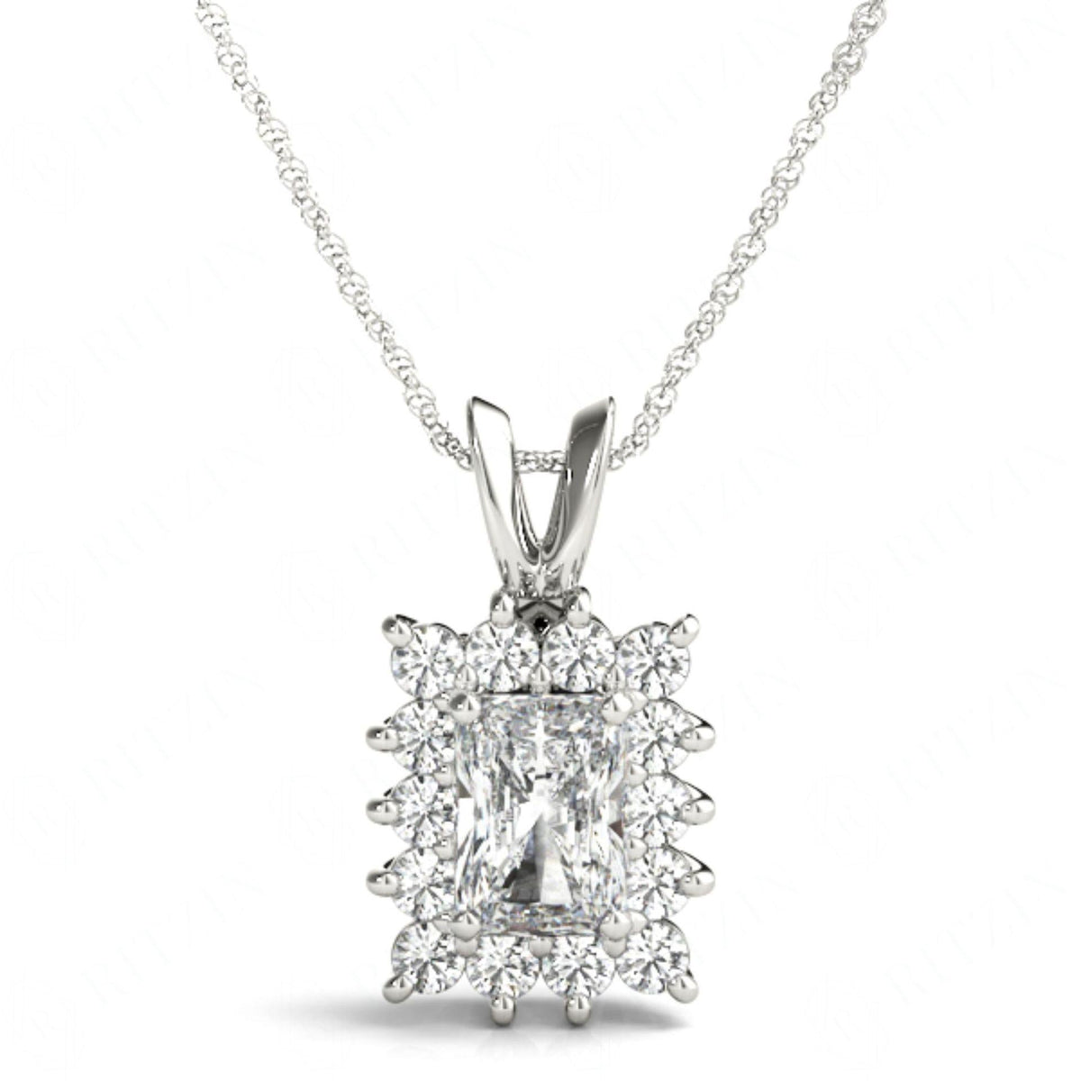 7.00 x 5.00 MM Emerald And Round Cut Halo Style Charm Pendant For_Women/Her_