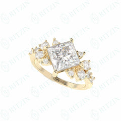 3.00 TCW Princess Cut Cluster 18K Lab Grown Diamond Ring for Women