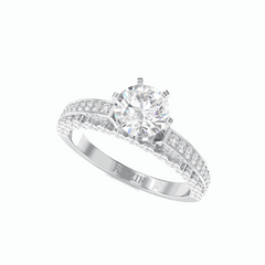 1,50 TCW Solitärring mit rundem Brillantschliff und Akzenten, 18 Karat, im Labor gezüchteter Diamant für Damen