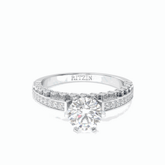 1,50 TCW Solitärring mit rundem Brillantschliff und Akzenten, 18 Karat, im Labor gezüchteter Diamant für Damen