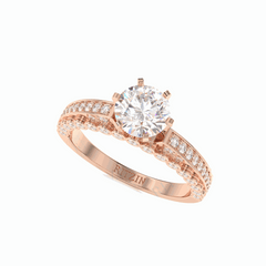 1,50 TCW Solitärring mit rundem Brillantschliff und Akzenten, 18 Karat, im Labor gezüchteter Diamant für Damen