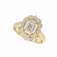 Anillo de diamantes cultivados en laboratorio de 18 quilates con halo de talla esmeralda de 2,50 TCW para mujer