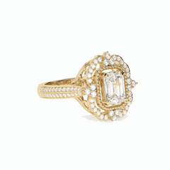 Anillo de diamantes cultivados en laboratorio de 18 quilates con halo de talla esmeralda de 2,50 TCW para mujer