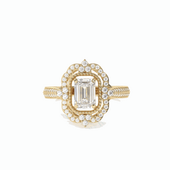 Anillo de diamantes cultivados en laboratorio de 18 quilates con halo de talla esmeralda de 2,50 TCW para mujer