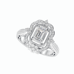 Anillo de diamantes cultivados en laboratorio de 18 quilates con halo de talla esmeralda de 2,50 TCW para mujer