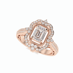 Anillo de diamantes cultivados en laboratorio de 18 quilates con halo de talla esmeralda de 2,50 TCW para mujer