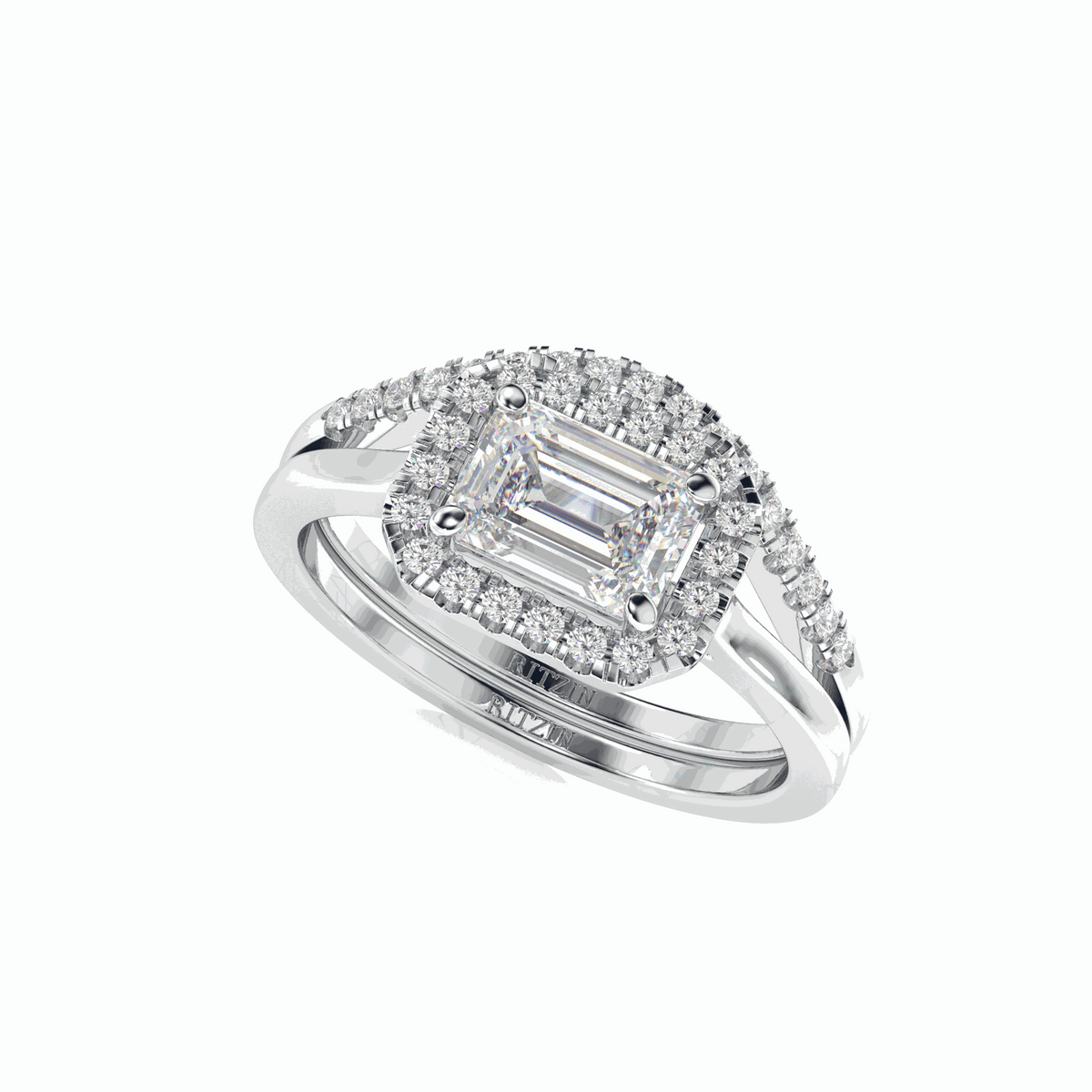 Anillo nupcial de diamantes esmeralda para mujer