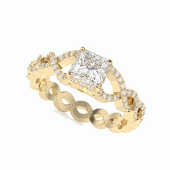 Anillo de diamantes cultivados en laboratorio de 18 quilates con corte princesa trenzado de 1,70 TCW para mujer