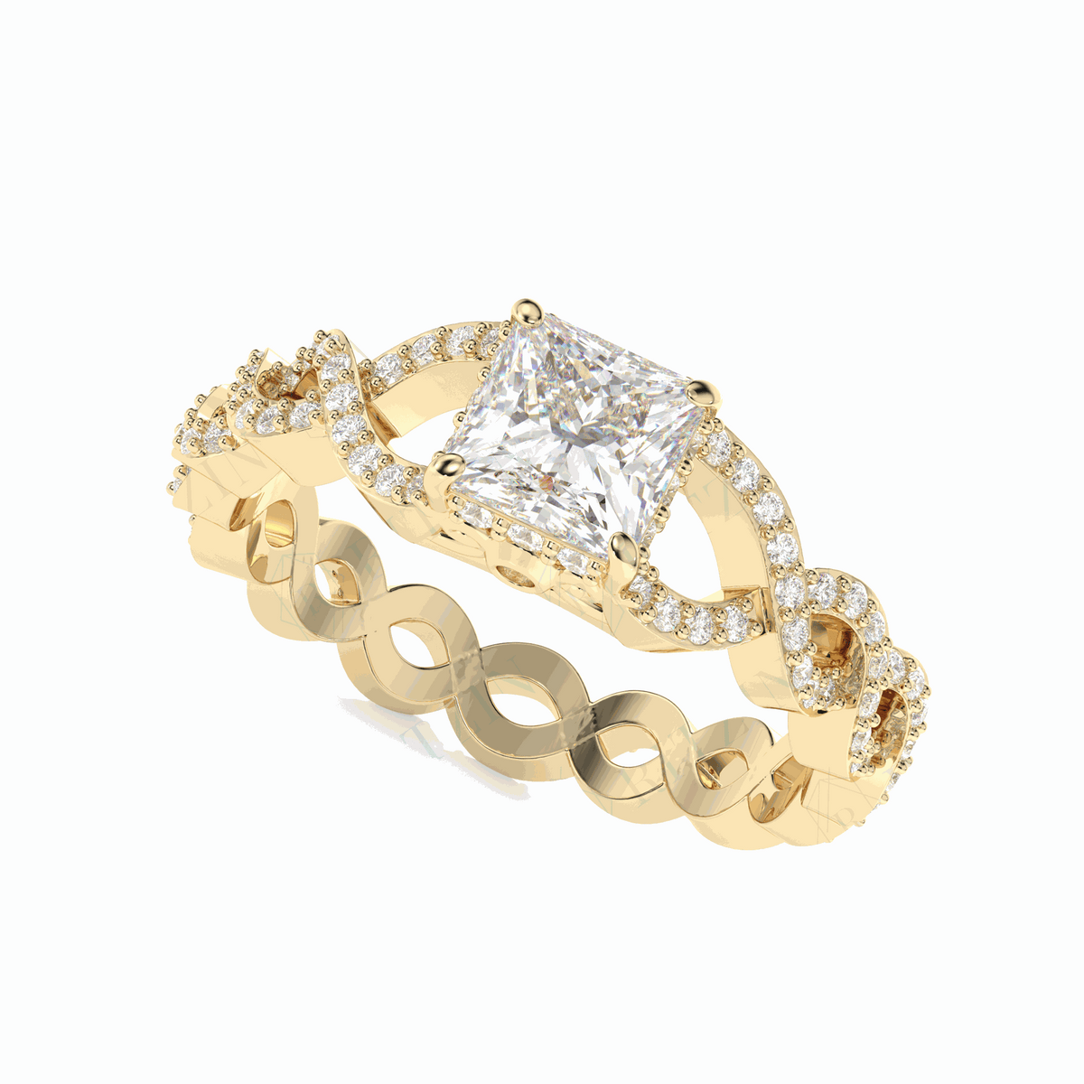 Anillo de diamantes cultivados en laboratorio de 18 quilates con corte princesa trenzado de 1,70 TCW para mujer