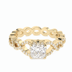 Anillo de diamantes cultivados en laboratorio de 18 quilates con corte princesa trenzado de 1,70 TCW para mujer