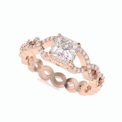 Anillo de diamantes cultivados en laboratorio de 18 quilates con corte princesa trenzado de 1,70 TCW para mujer