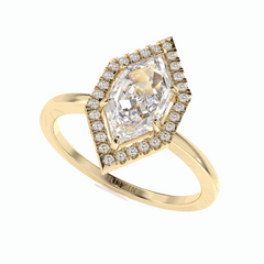 Anillo de diamantes cultivados en laboratorio de 18 quilates con halo de talla marquesa de 1,50 TCW para mujer