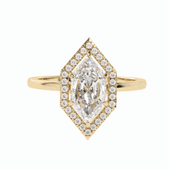 Anillo de diamantes cultivados en laboratorio de 18 quilates con halo de talla marquesa de 1,50 TCW para mujer
