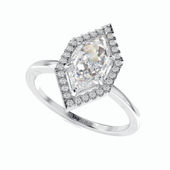 Anillo de diamantes cultivados en laboratorio de 18 quilates con halo de talla marquesa de 1,50 TCW para mujer