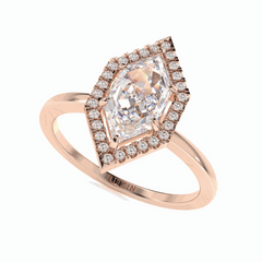 Anillo de diamantes cultivados en laboratorio de 18 quilates con halo de talla marquesa de 1,50 TCW para mujer