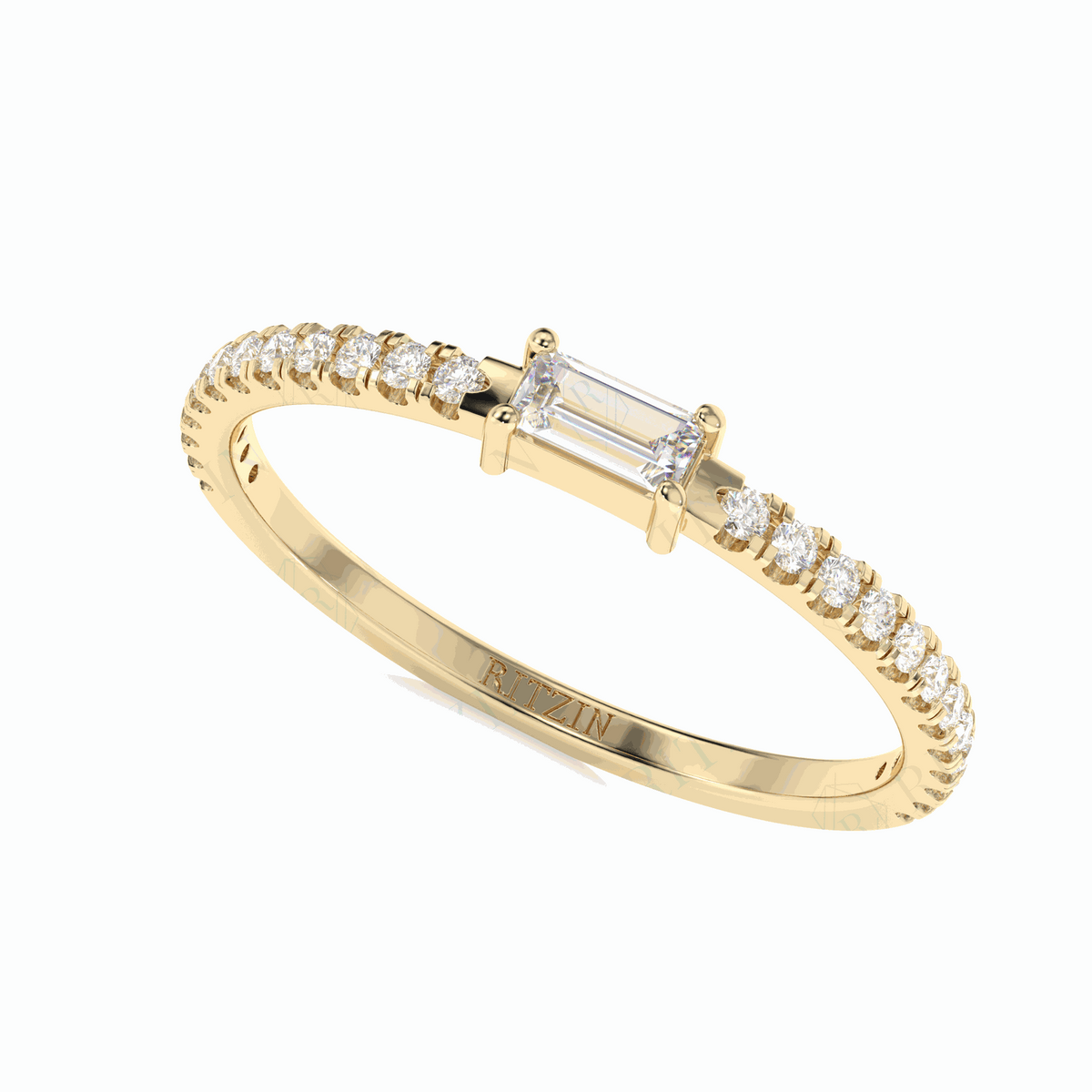 Baguette Cut Solitaire With Accents 18K Lab Grown Diamond Ring for Women
