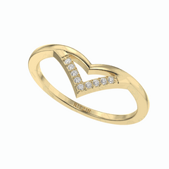 Anillo de diamantes cultivados en laboratorio de 18 quilates con corte brillante redondo Chevron para mujer