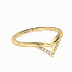 Anillo de diamantes cultivados en laboratorio de 18 quilates con corte brillante redondo Chevron para mujer