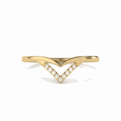 Anillo de diamantes cultivados en laboratorio de 18 quilates con corte brillante redondo Chevron para mujer