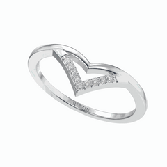 Anillo de diamantes cultivados en laboratorio de 18 quilates con corte brillante redondo Chevron para mujer