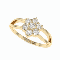 Anillo de diamantes cultivados en laboratorio de 18 quilates con corte brillante redondo y caña dividida para mujer