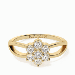 Anillo de diamantes cultivados en laboratorio de 18 quilates con corte brillante redondo y caña dividida para mujer
