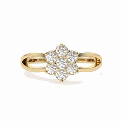 Anillo de diamantes cultivados en laboratorio de 18 quilates con corte brillante redondo y caña dividida para mujer