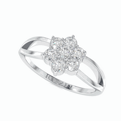 Anillo de diamantes cultivados en laboratorio de 18 quilates con corte brillante redondo y caña dividida para mujer