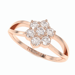 Anillo de diamantes cultivados en laboratorio de 18 quilates con corte brillante redondo y caña dividida para mujer