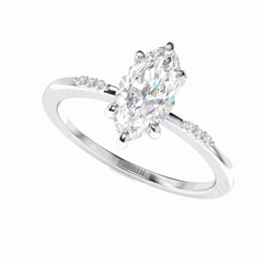 1.00 TCW Marquise Cut Solitaire With Accents 18K Lab Grown Diamond Ring for Women