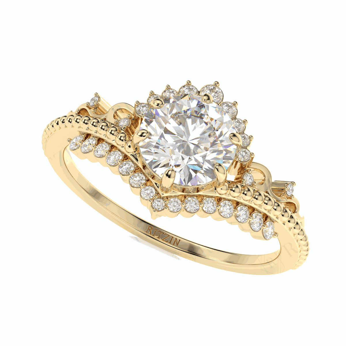 1.10 TCW Round Brilliant Cut Solitaire With Accents 18K Lab Grown Diamond Ring for Women