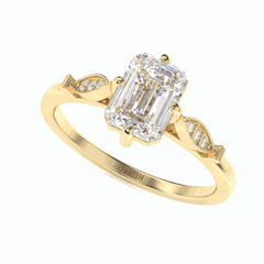 Anillo solitario de diamantes cultivados en laboratorio de 18 quilates con corte esmeralda y detalles de 1,00 TCW para mujer