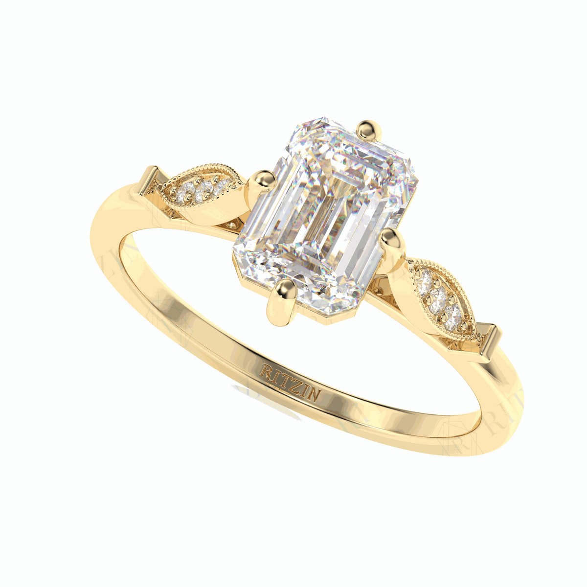 Anillo solitario de diamantes cultivados en laboratorio de 18 quilates con corte esmeralda y detalles de 1,00 TCW para mujer
