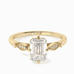 Anillo solitario de diamantes cultivados en laboratorio de 18 quilates con corte esmeralda y detalles de 1,00 TCW para mujer