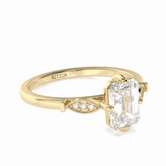 Anillo solitario de diamantes cultivados en laboratorio de 18 quilates con corte esmeralda y detalles de 1,00 TCW para mujer