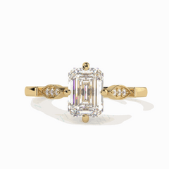 Anillo solitario de diamantes cultivados en laboratorio de 18 quilates con corte esmeralda y detalles de 1,00 TCW para mujer