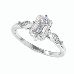 Anillo solitario de diamantes cultivados en laboratorio de 18 quilates con corte esmeralda y detalles de 1,00 TCW para mujer