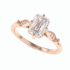 Anillo solitario de diamantes cultivados en laboratorio de 18 quilates con corte esmeralda y detalles de 1,00 TCW para mujer