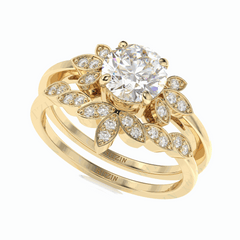 Anillo nupcial de diamantes cultivados en laboratorio de 18 quilates con corte brillante redondo de 1,20 TCW para mujer