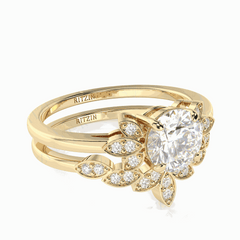 Anillo nupcial de diamantes cultivados en laboratorio de 18 quilates con corte brillante redondo de 1,20 TCW para mujer