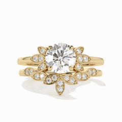 Anillo nupcial de diamantes cultivados en laboratorio de 18 quilates con corte brillante redondo de 1,20 TCW para mujer