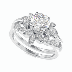 Anillo nupcial de diamantes cultivados en laboratorio de 18 quilates con corte brillante redondo de 1,20 TCW para mujer