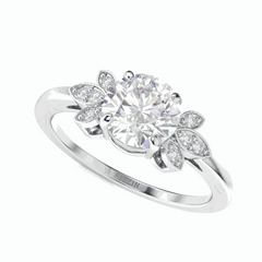 1.00 TCW Round Brilliant Cut Solitaire With Accents 18K Lab Grown Diamond Ring for Women