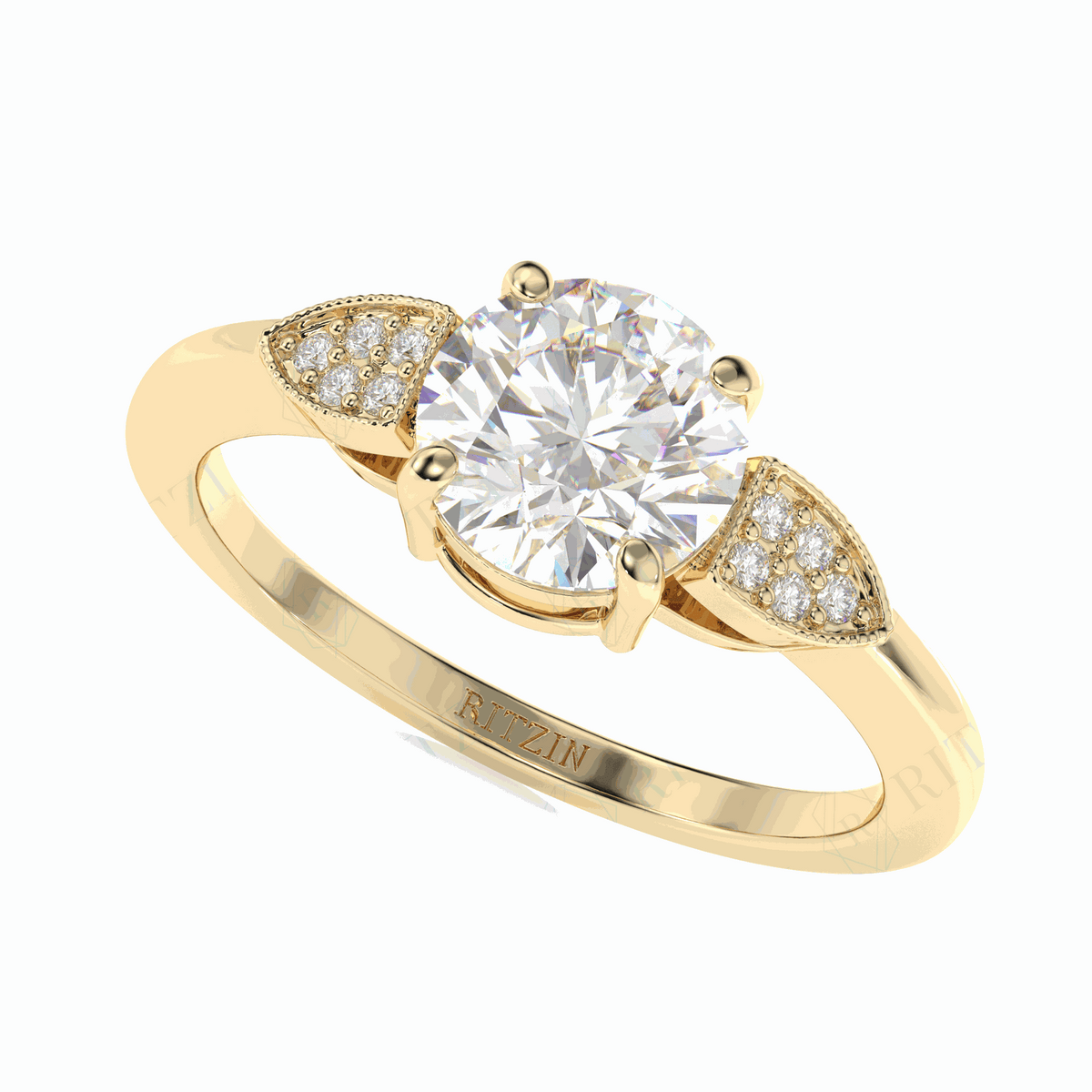 Anillo solitario de diamantes cultivados en laboratorio de 18 quilates con corte brillante redondo y detalles de 1,00 TCW para mujer